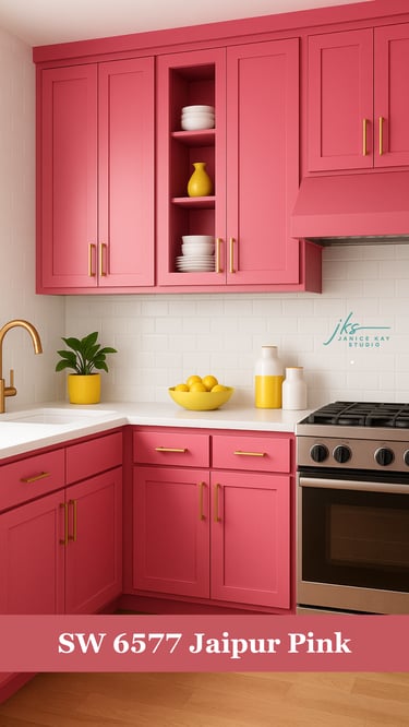 Pretty in Pink Kitchen Cabinets by Janice Kay Studio