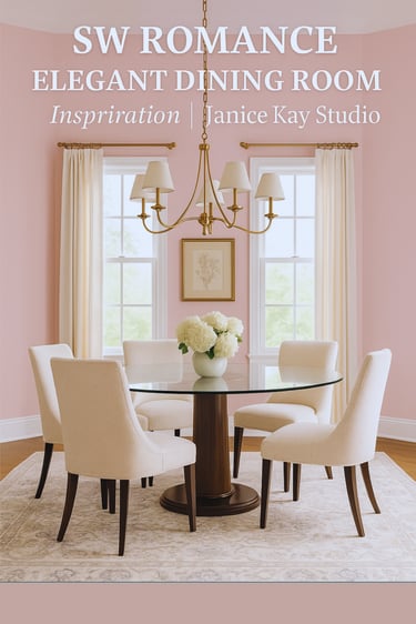 Elegant soft pink dining room by Janice Kay Studio