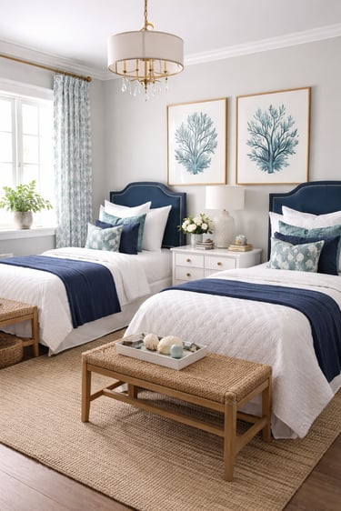 Navy and White Guest Room