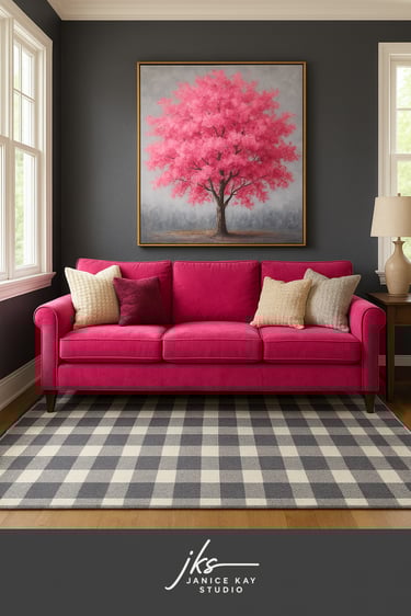 Bold Charcoal Gray and Pink Accents