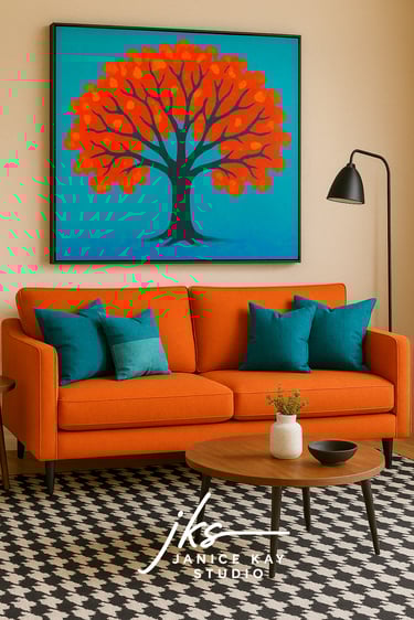Orange And Teal Living Room