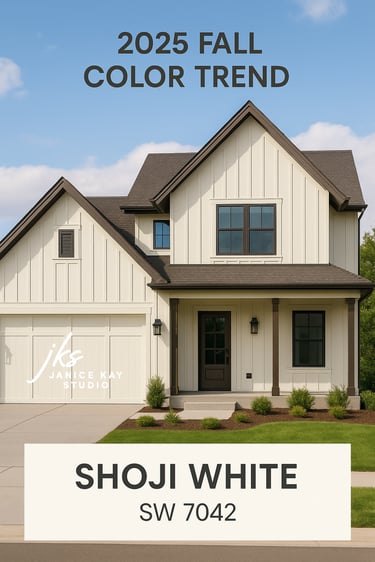 SW Shoji White Farmhouse Exterior by Janice Kay Studio