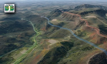 LiDAR terrain analysis used for route planning, access roads and development feasibility.