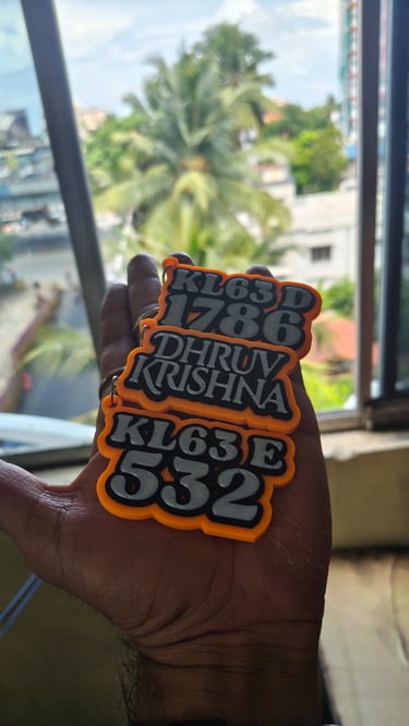 custom 3d printed name and vehicle number  keychains