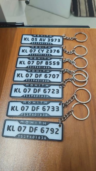 Custom 3d printed vehicle number keychains