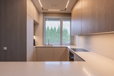 baldų gamyba, individualus užsakymas, baldai, virtuvės baldai, minimalistinis dizainas, virtuvė be rankenėlių