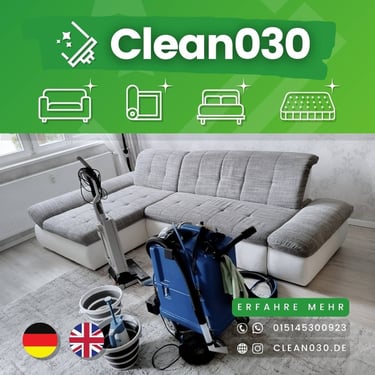 Clean030: Professionelle Sofareinigung in Berlin. Mobile Polsterreinigung mit moderner Ausstattung für saubere Ergebnisse.