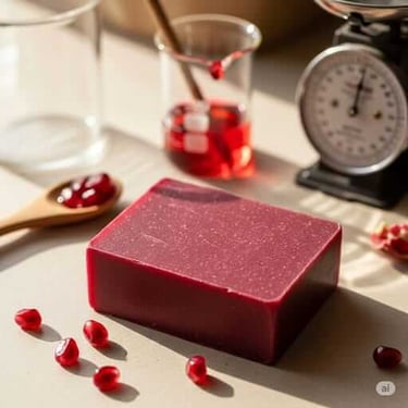 red pomegranate soap on a table