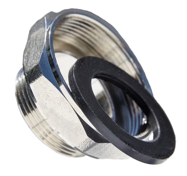 Large chrome nut with black washer distributed by BioKleen Co. # #Product Photography in Detroit, #Commercial Photographyra