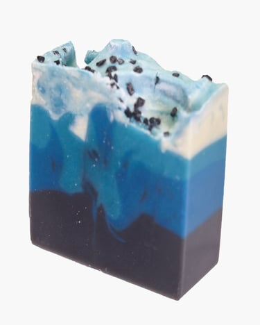 Blue multi-colored bar of Decorator soap on White background for Ama. #Product Photography, #Commercial Product Photography,