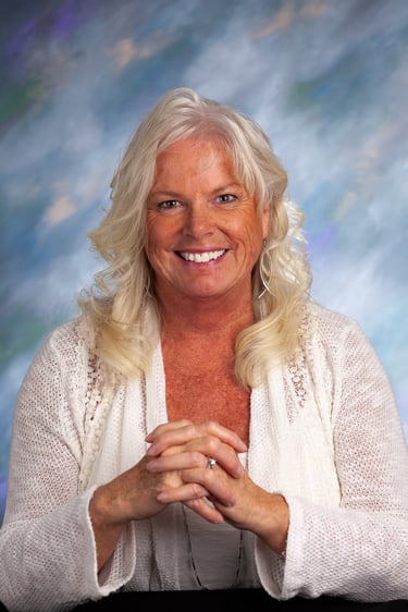 Casual Blond woman's headshot on multi colored background. # Headshot, # People Photography,