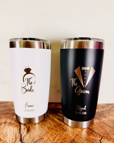 Termos de metal para novio y novia con grabado láser the bride y the groom para boda