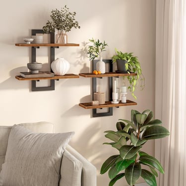 rustic wood modern space saving floating shelves