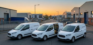 Furgonetas de Reparantia equipadas para instalaciones y reparaciones.