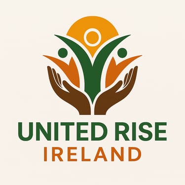 United Rise Ireland – Community Coffee Hub A welcoming name that blends unity, support, and warmth, perfect for a nonprofit coffee space. logo