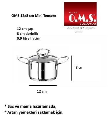 OMS Paslanmaz Çelik Mini Derin Tencere 12x8 cm (0.9 Lt)