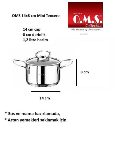 OMS Paslanmaz Çelik Mini Derin Tencere 14x8 cm (1,2 Lt)