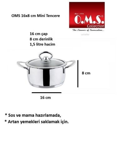 OMS Paslanmaz Çelik Mini Derin Tencere 16x8 cm (1.5 Lt)