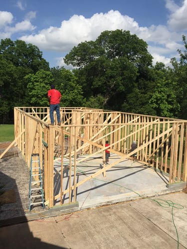 Father's suite and pool house addition. Framing.