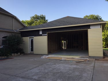Father's suite and pool house addition. Garage build in progress.