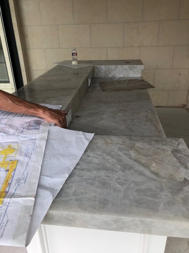 Outdoor kitchen/bar counter addition. Translucent surface.