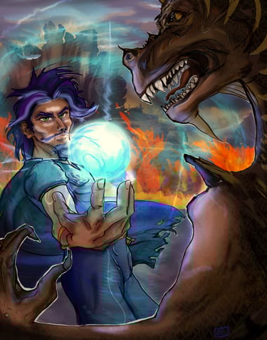 Wizard and Dragonkin face off