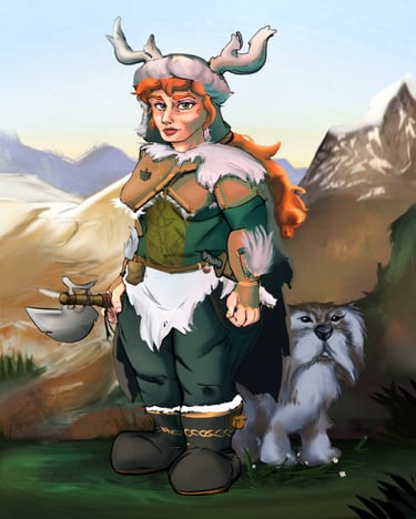 female dwarf ranger with dog