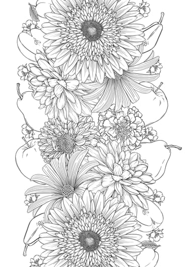Botanical coloring page preview – PDKNY Studio, Floral coloring page preview – PDKNY Studio