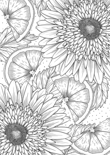 Citrus coloring page preview – PDKNY Studio, Lemon coloring page preview – PDKNY Studio