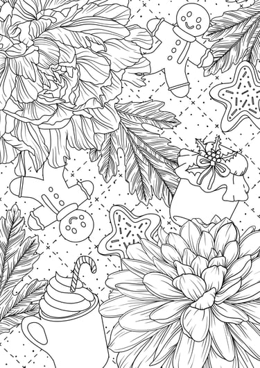 Christmas holiday coloring page preview – PDKNY Studio, Festive coloring page preview – PDKNY Studio