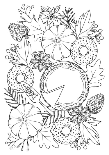 Thanksgiving coloring page preview – PDKNY Studio, Fall themed coloring page preview – PDKNY Studio