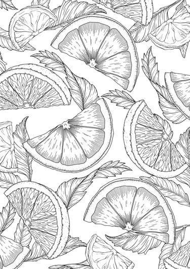 Citrus coloring page preview – PDKNY Studio, Lemon coloring page preview – PDKNY Studio