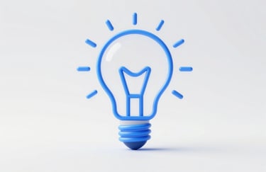 A minimalist 3D icon of a lightbulb made of glowing blue threads, representing digital creativity, set against a clean #F1F5F9 background.