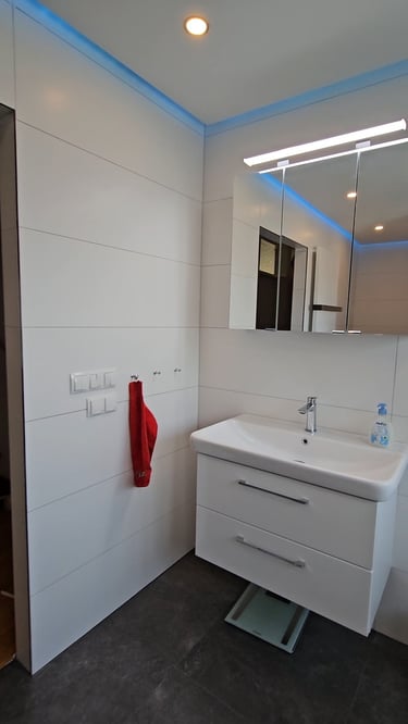 Freinsheim barrierefreies duschen bad sanierung elektrik wohnung waschbecken licht spotlight