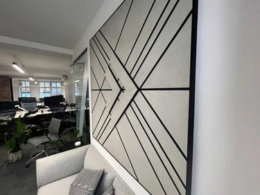 Retail ceiling acoustic baffles installation