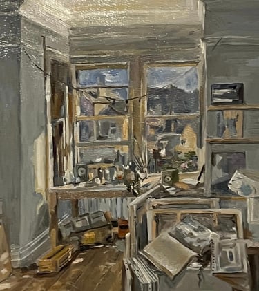 Study of Pete Brown Interior on Paper in Oil
