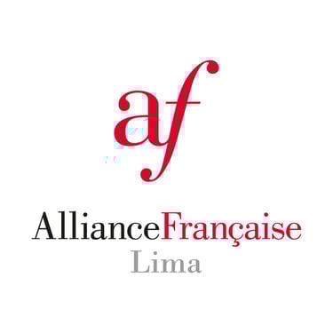 Impresión digital del logotipo institucional de la Alliance Française de Lima con tipografía elegante y colores corporativos
