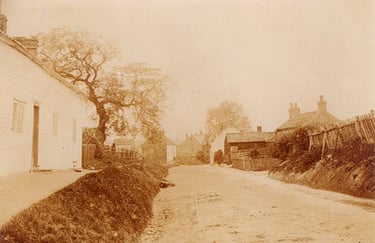 View down Main Street. Greba Cottage on the left