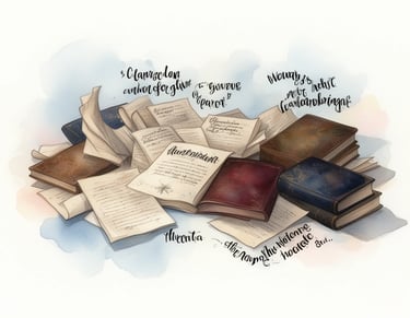 Gen AI watercolour - book and papers with words