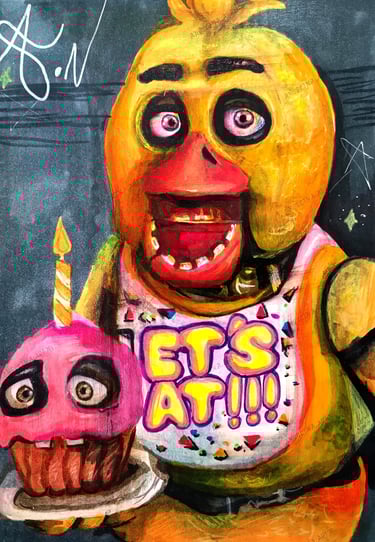 Chica Fnaf fan art. Original mixed media artwork by the artist Angelina Nazarenko. ArtNess.