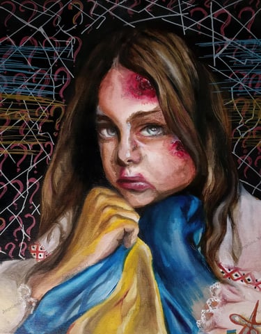 original oil painting about the ukranian war. artwork by the artist Angelina.NartNess. oil painting young artist. 