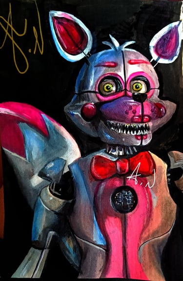 Fnaf fanart Fun Time Foxy. Original artwork by the artist Angelina Nazarenko.