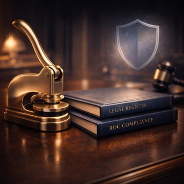 Legal stamp and ROC registers for regulatory compliance services by Harsh Malik Law Offices.