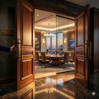 Elite legal and financial strategy boardroom at Harsh Malik Law Offices.