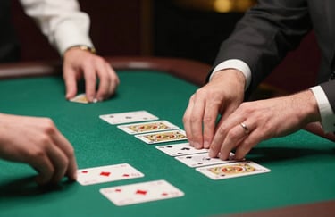 An elegant live baccarat table scene with professional hands dealing cards on clean green felt, high-stakes atmosphere, soft focused background, professional lighting.