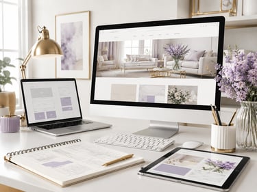 Modern home office with lavender accents