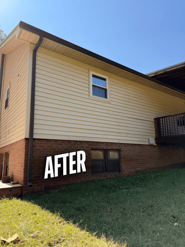 A vinyl house after a soft wash