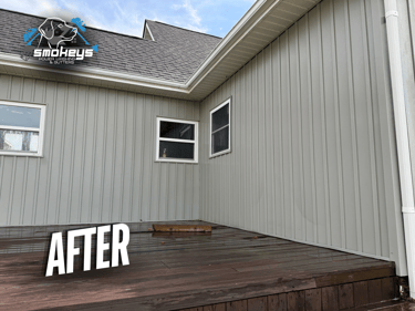 Batten board siding after a soft wash
