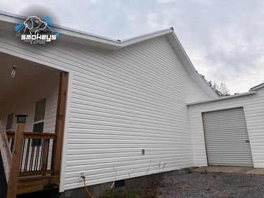 White vinyl siding after a soft wash 