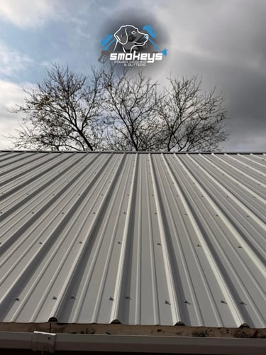 A metal roof after a soft wash cleaning 